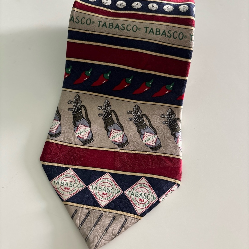 Tabasco Red and Blue Baseball Pattern Tie